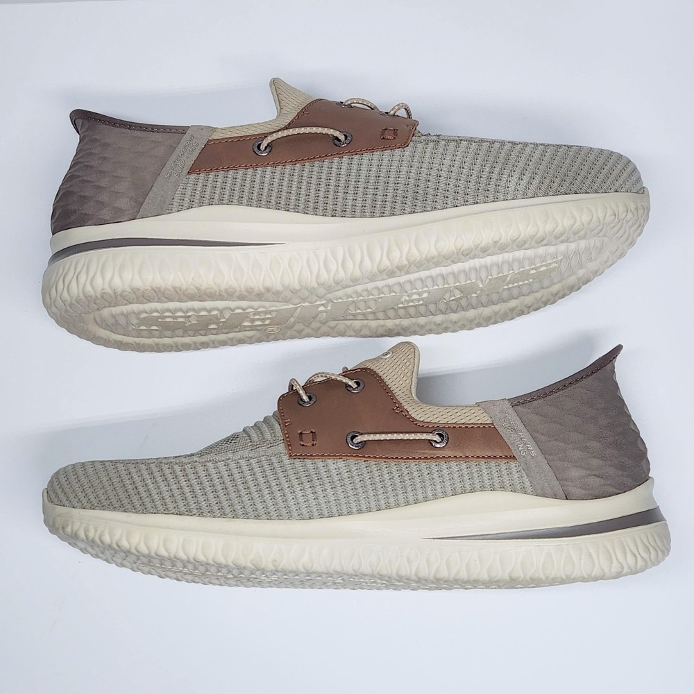 Skechers Slip-Ins Shoes Mens Size 14 Beige Knit Boat Comfort Casual 210606W - Picture 5 of 13